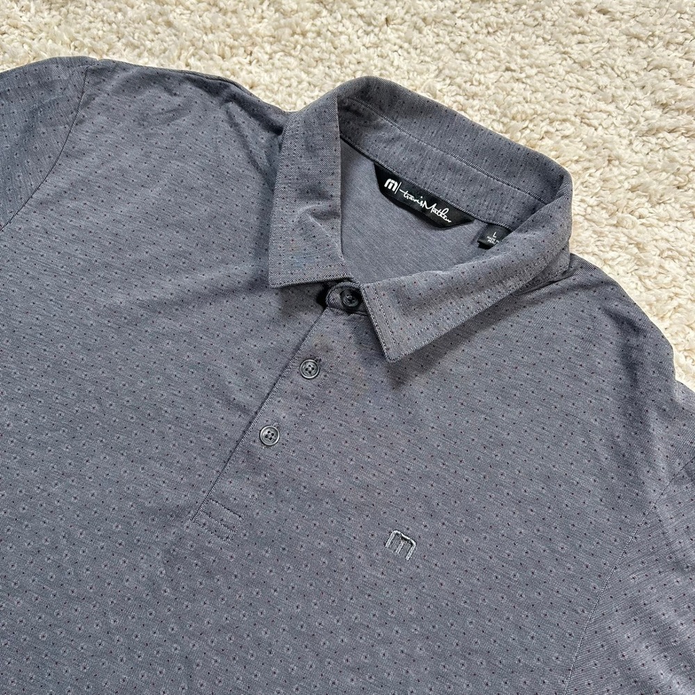 Travis Mathew Polo Shirt Large Gray Micro Dot Short Sleeve Golf Performance